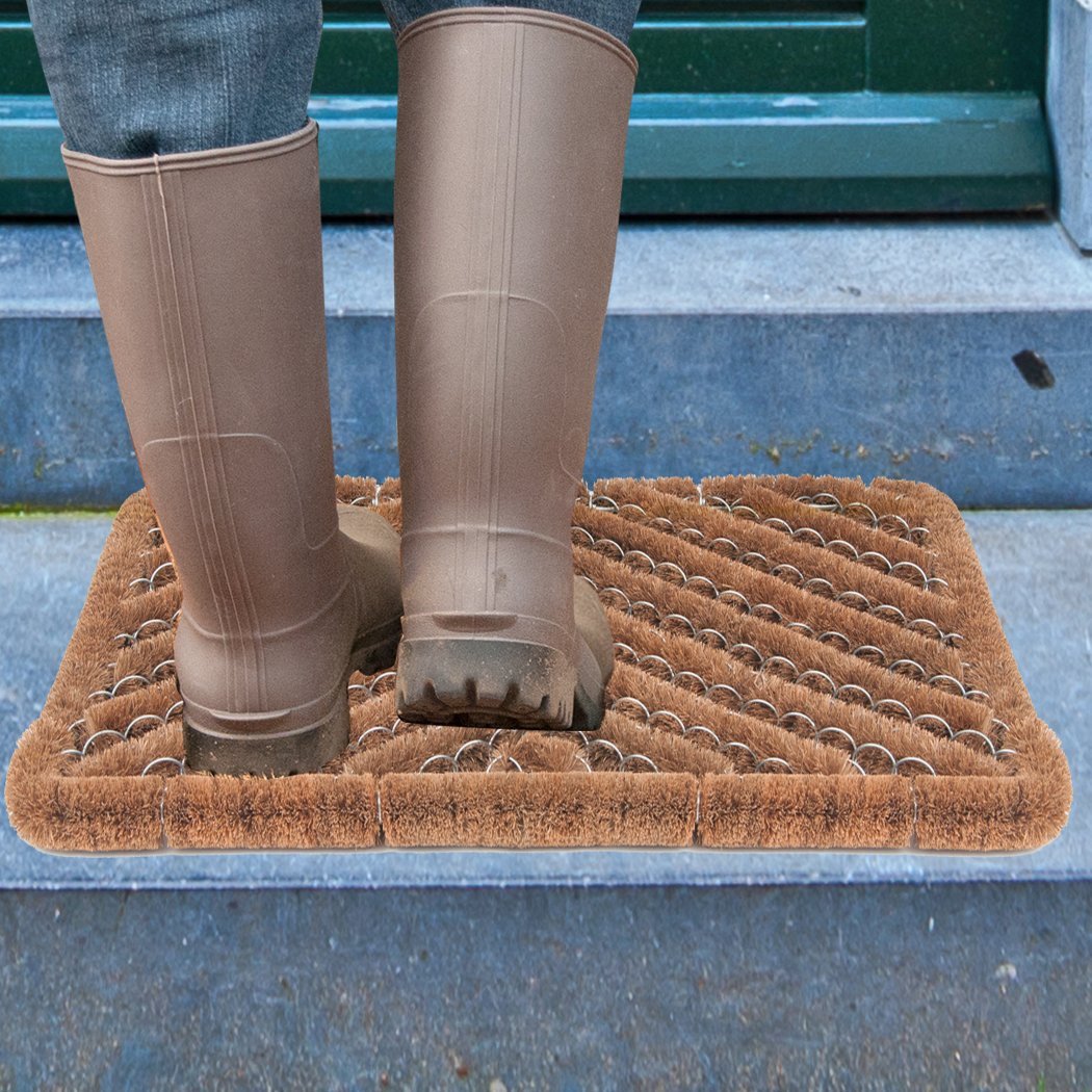 NINAMAR Natural Coir Boot Scraper Door Mat - 13 x 12 inch